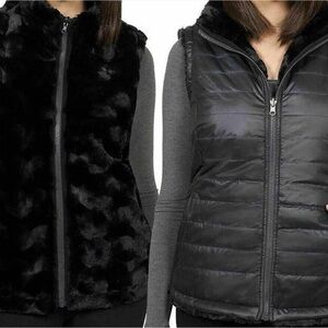 Nicole Miller Women's Reversible Faux Fur Insulated Quilted Puffer Vest
